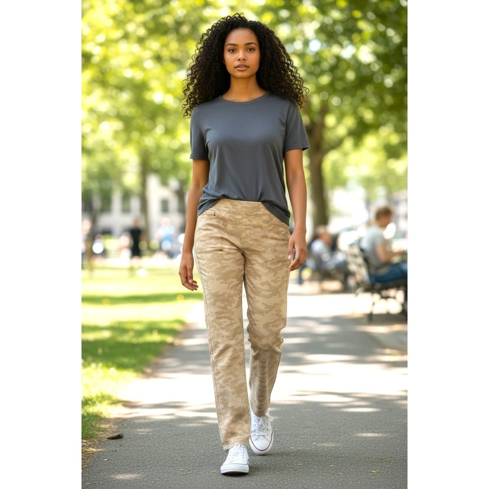 (C-97)d&co Denim & Co Camo Pull On Pants Medium Beige Stretch NWT QVC